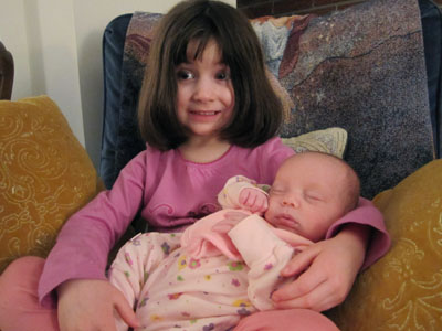 Carolyn with cousin Abby, 6 weeks